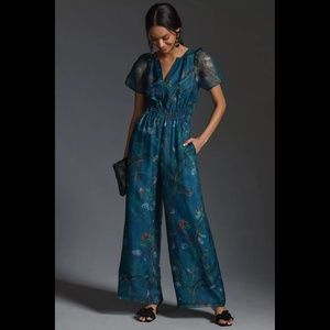 Anthropologie Blue Floral Jumpsuit